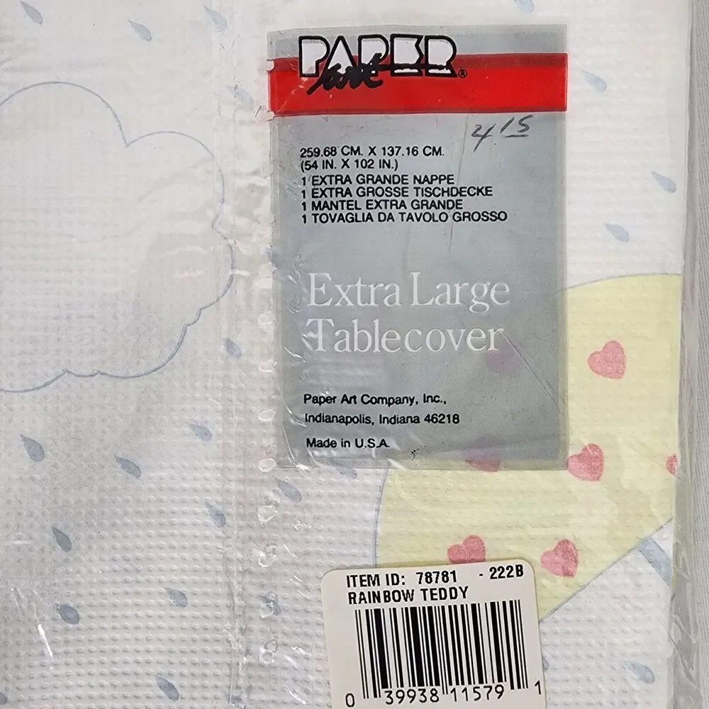 Vintage Paper Art Extra Large Table Cover Rainbow Teddy 54x102